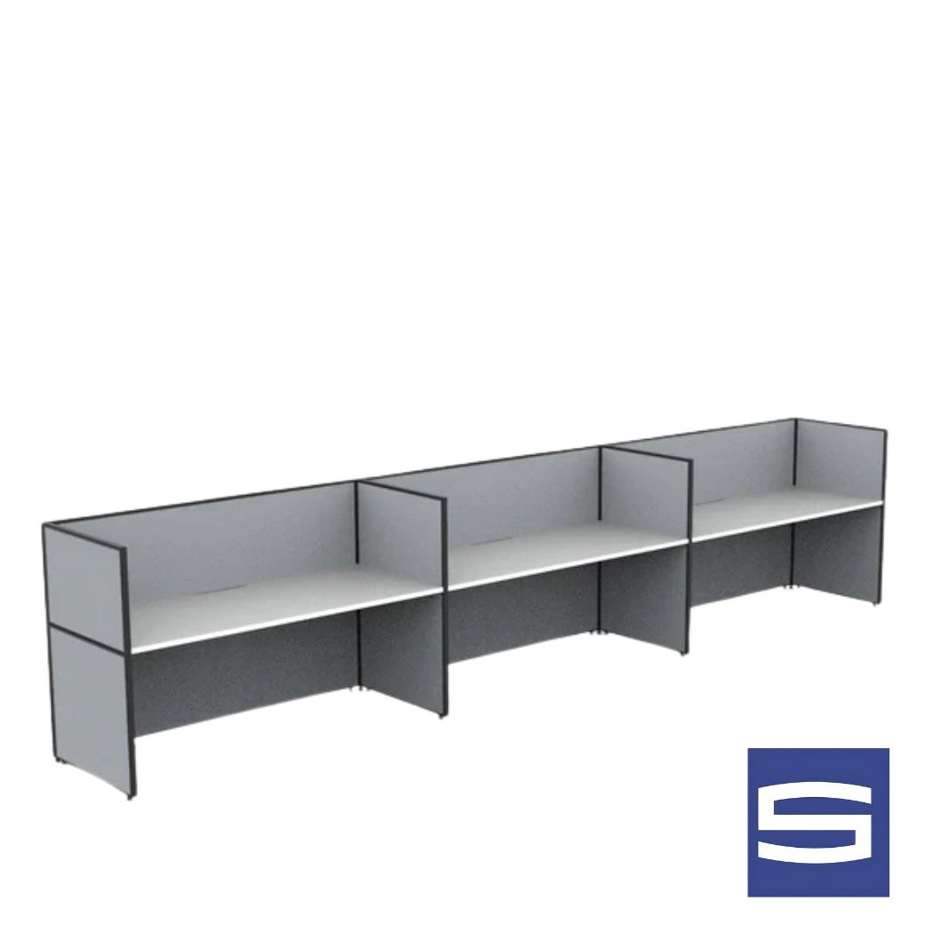 3 Person Workstation  - Screen Hung Tops - White - Image 2