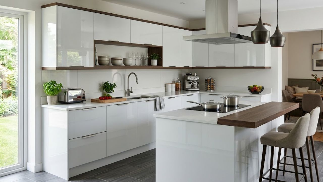 Glass Finish Modular Kitchen