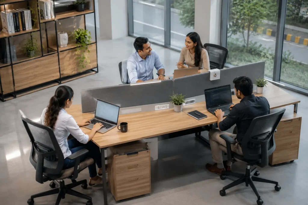 Four-person office workstation for collaborative teams